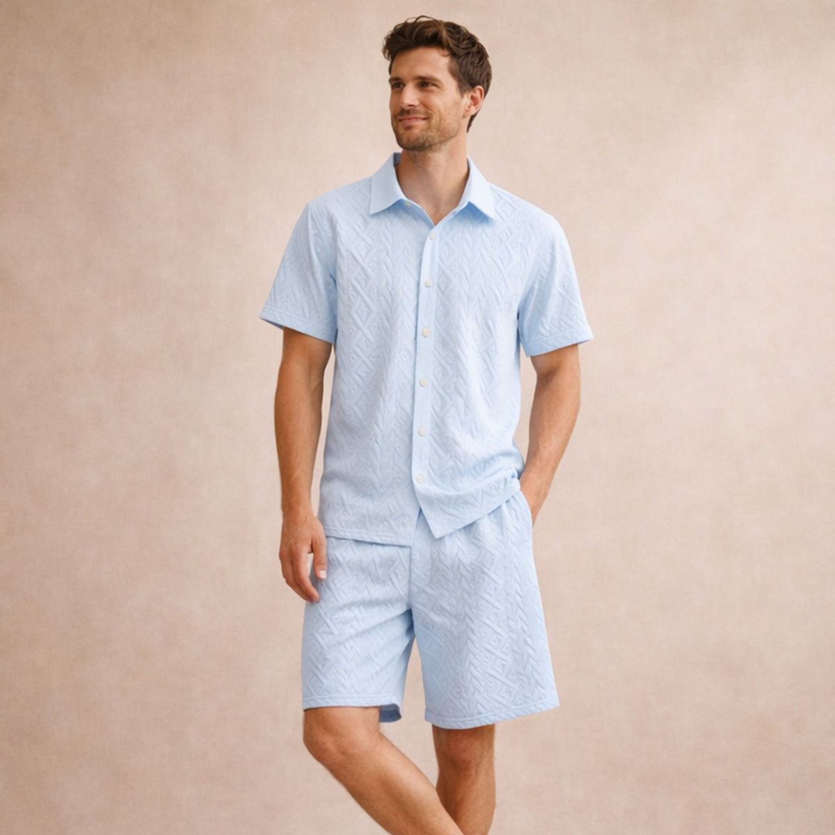 Men's Summer Shirt And Shorts Set Textured