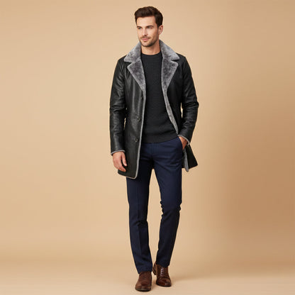 Men's Leather Winter Coat Fur Lined Brown