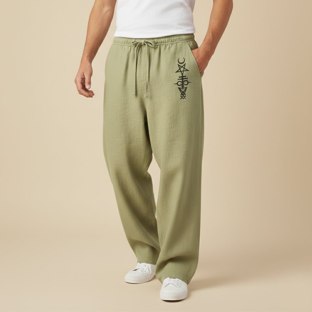 Men's Linen Wide Leg Drawstring Pants Relaxed Fit