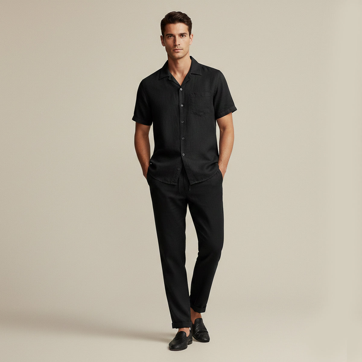 Men's Linen Beach Set Shirt Pants Lightweight