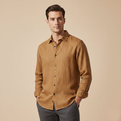 Men's Linen Button Up Shirt Loose Fit Natural