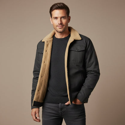 Men's Sherpa Lined Bomber Jacket Shearling Collar