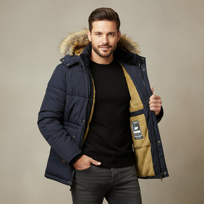 Men's Winter Parka Jacket Fur Collar Warm Hooded
