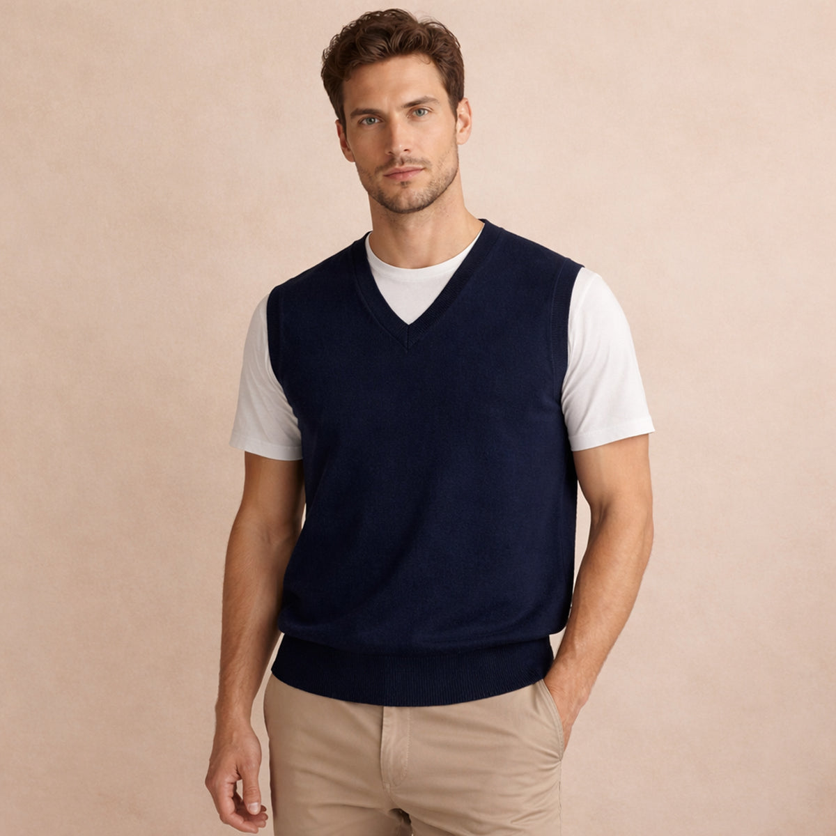 Men's V Neck Sleeveless Knit Vest Layered Look