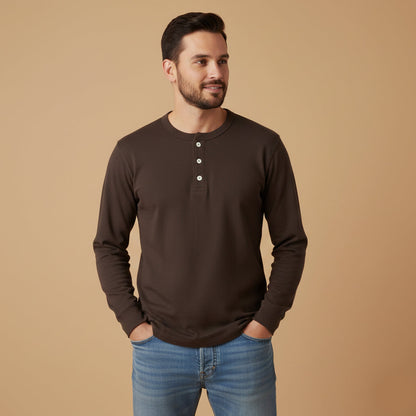Men's Cotton Henley Shirt Classic Casual