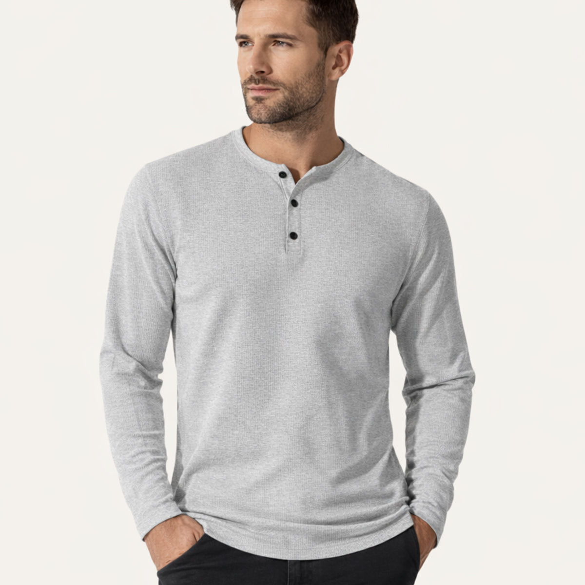 Men's Thermal Henley Shirt Waffle Pattern
