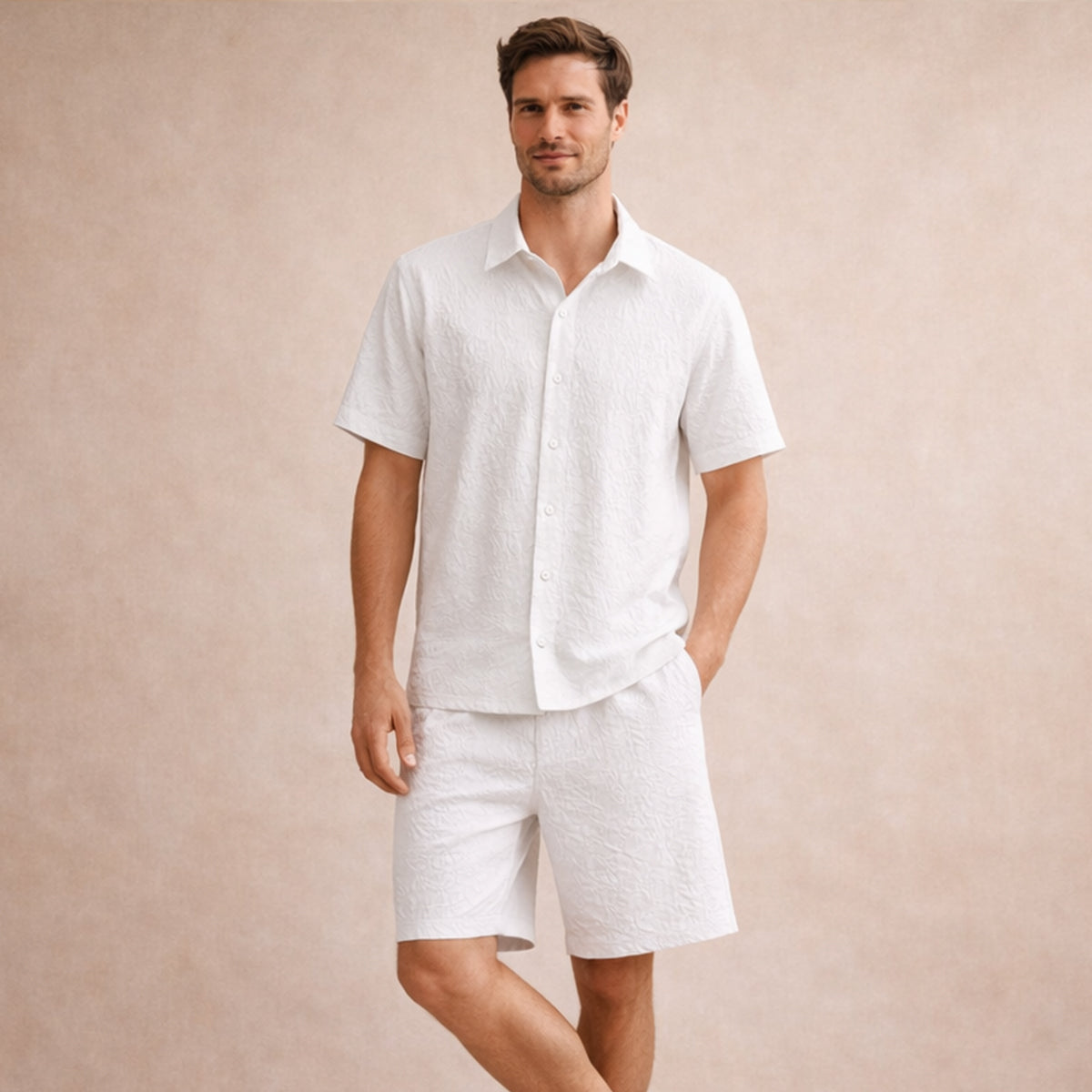 Men's Summer Shirt And Shorts Set Textured