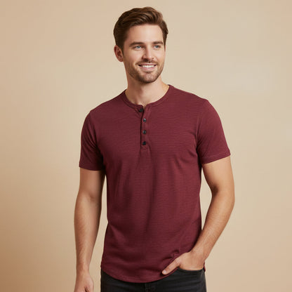 Men's Casual Henley T Shirt Short Sleeve Cotton