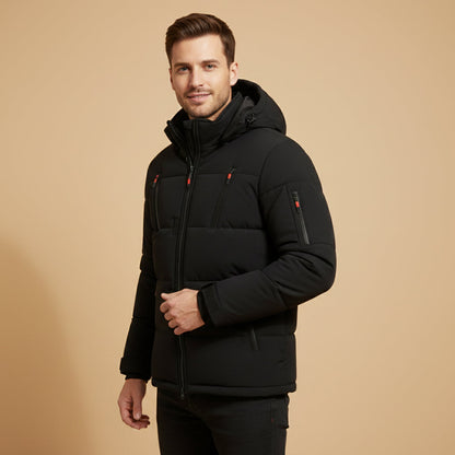 Men's Warm Puffer Coat Hooded Waterproof Zipper Pockets