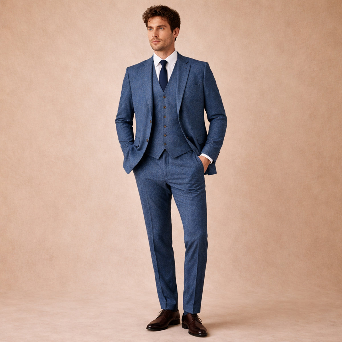 Men's Tweed Suit Herringbone Blazer Waistcoat Trousers