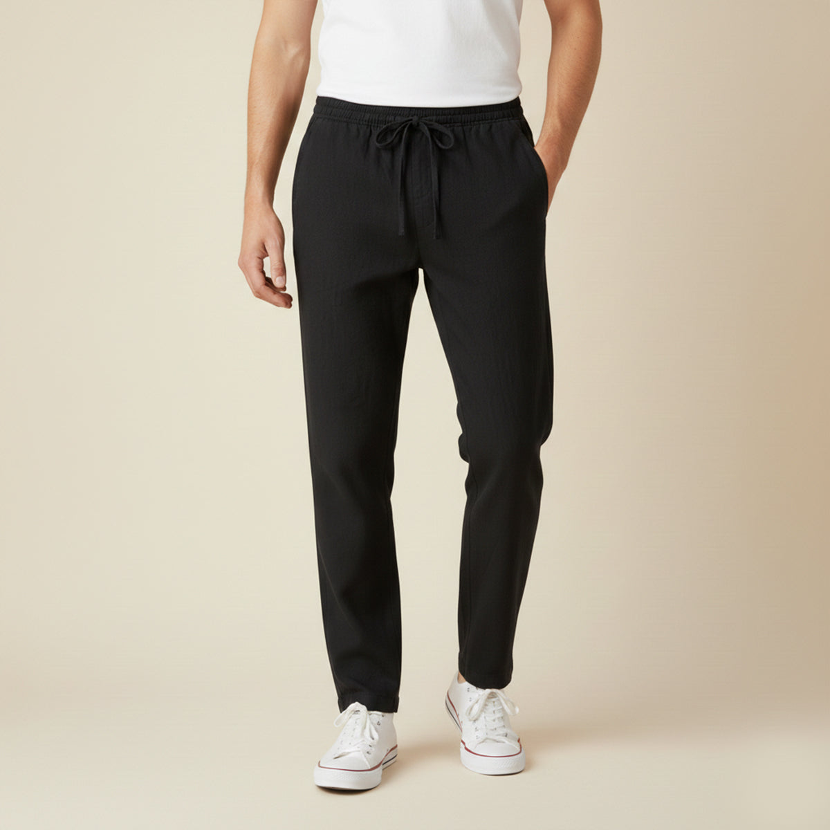 Mens Lightweight Cotton Linen Pants Breathable Drawstring