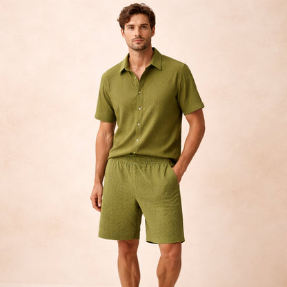 Men's Textured Casual Shirt And Shorts Set