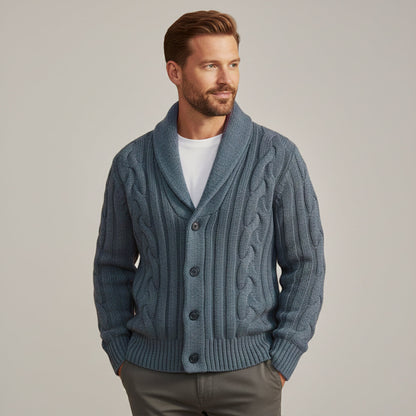 Men's Cable Knit Cardigan Shawl Collar Beige