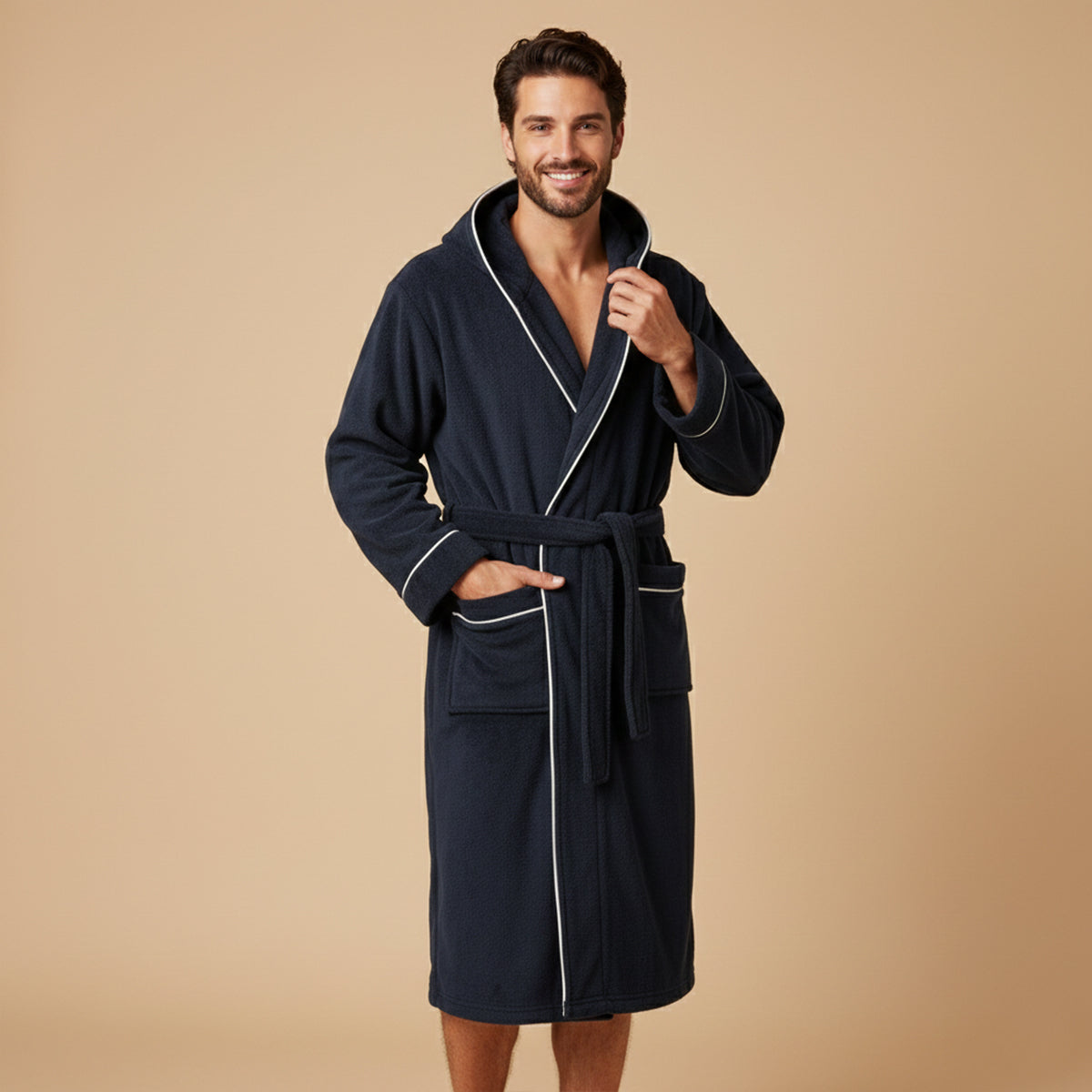 Men's Hooded Long Bathrobe With Belt