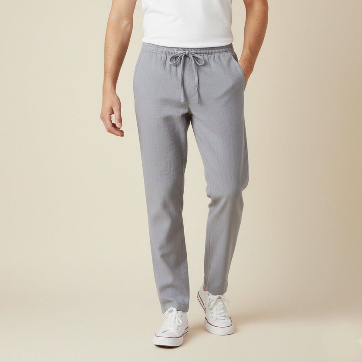 Mens Lightweight Cotton Linen Pants Breathable Drawstring