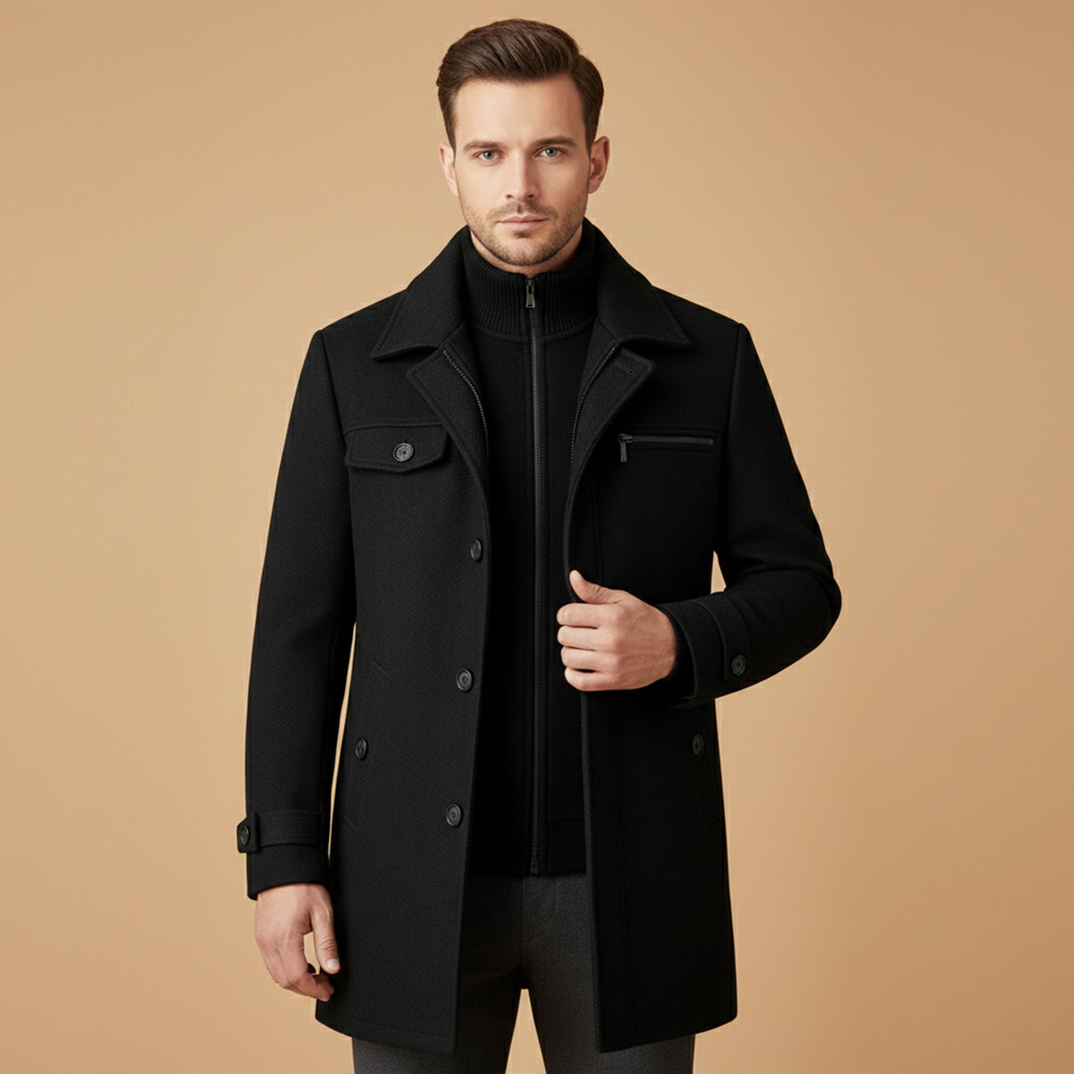 Men's Wool Blend Smart Jacket Zipper Closure