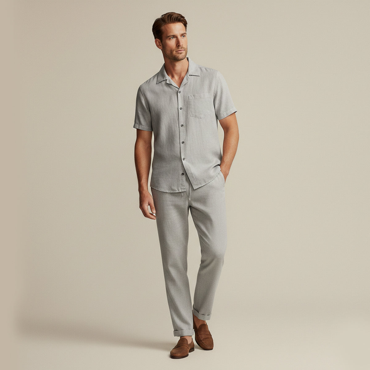 Men's Linen Beach Set Shirt Pants Lightweight