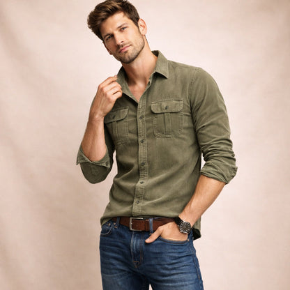 Norwick Men's Corduroy Shirt Button Down Casual