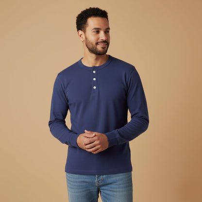 Men's Cotton Henley Shirt Classic Casual