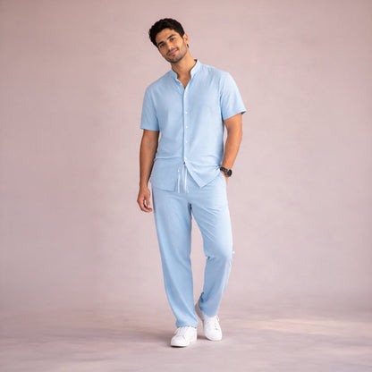 Men's Linen Summer Shirt And Pants Set Soft Beige