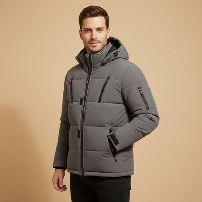 Men's Warm Puffer Coat Hooded Waterproof Zipper Pockets