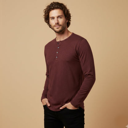 Men's Cotton Henley T-Shirt Casual Button Neck