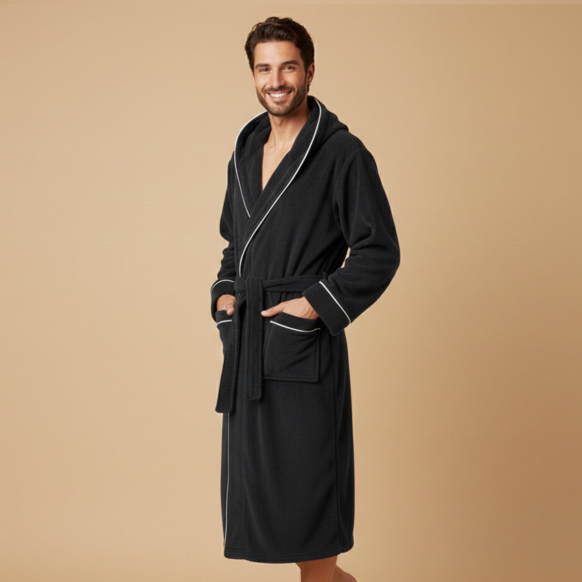 Men's Hooded Long Bathrobe With Belt