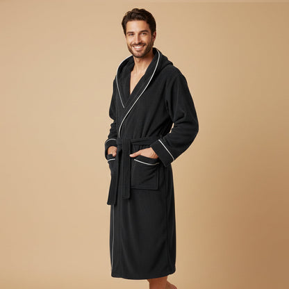 Men's Hooded Long Bathrobe With Belt