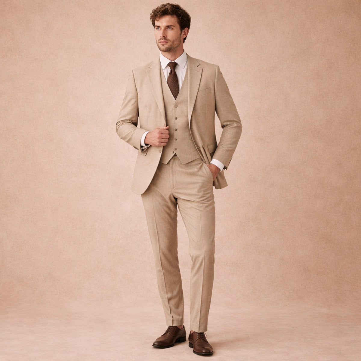 Men's Tweed Suit Herringbone Blazer Waistcoat Trousers