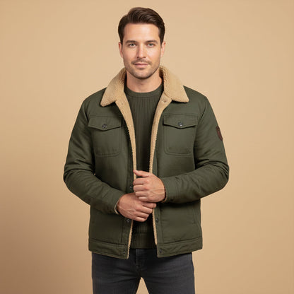 Men's Sherpa Lined Bomber Jacket Shearling Collar
