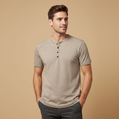 Men's Casual Henley T Shirt Short Sleeve Cotton