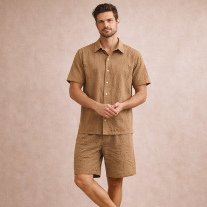Men's Summer Shirt And Shorts Set Textured