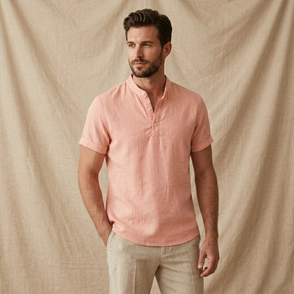 Men's Linen Casual Button Up Shirt Soft Light Beige