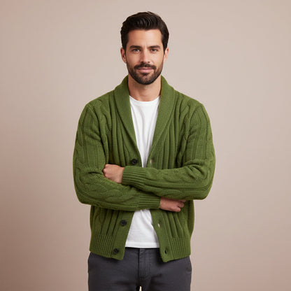Men's Cable Knit Cardigan Shawl Collar Beige