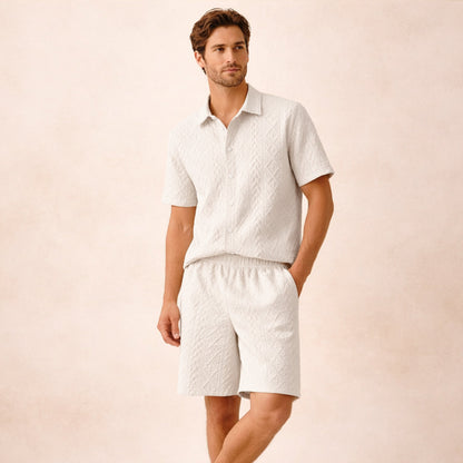 Men's Textured Casual Shirt And Shorts Set