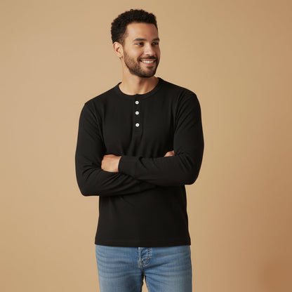 Men's Cotton Henley Shirt Classic Casual