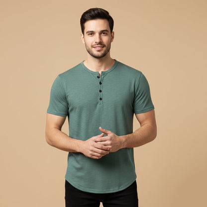 Men's Breathable Henley T Shirt Summer Cotton