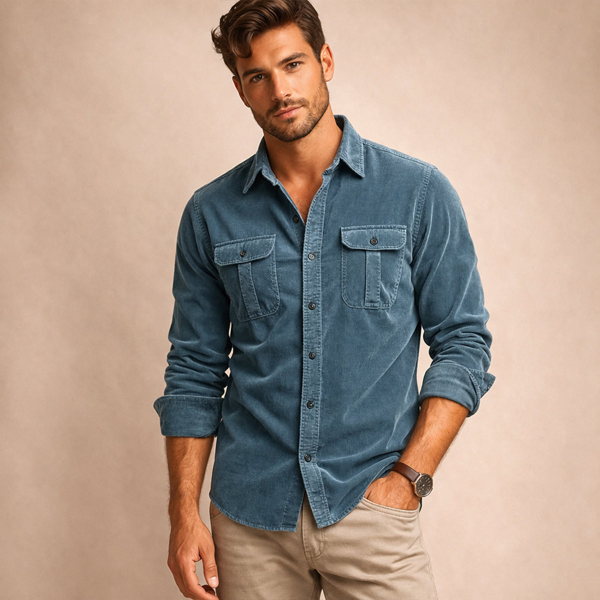 Norwick Men's Corduroy Shirt Button Down Casual
