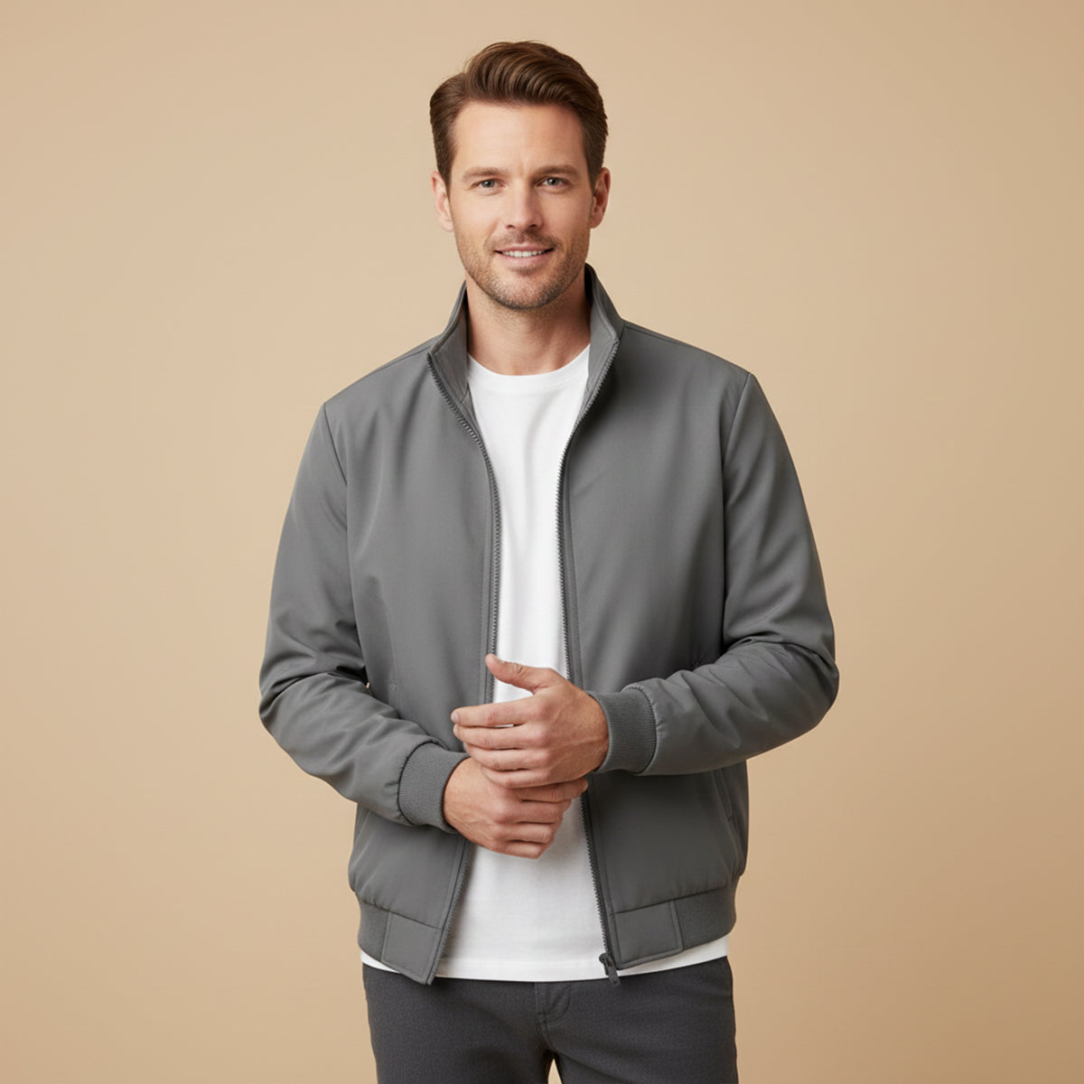 Men's Fleece Lined Windbreaker Jacket Lightweight Multi Pocket