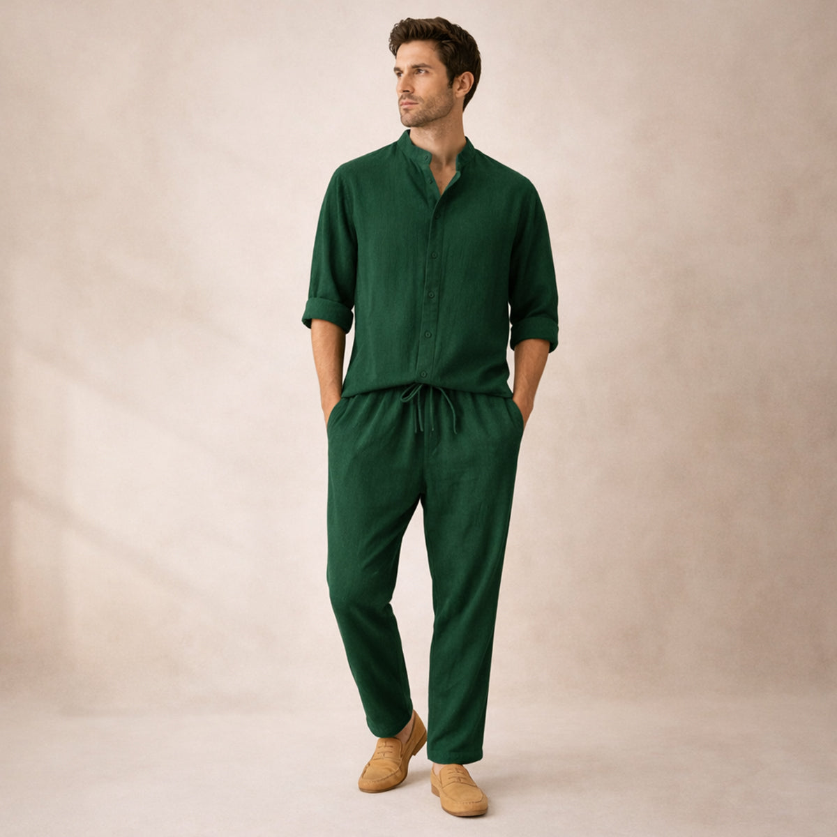 Men's Summer Casual Shirt And Trousers Set