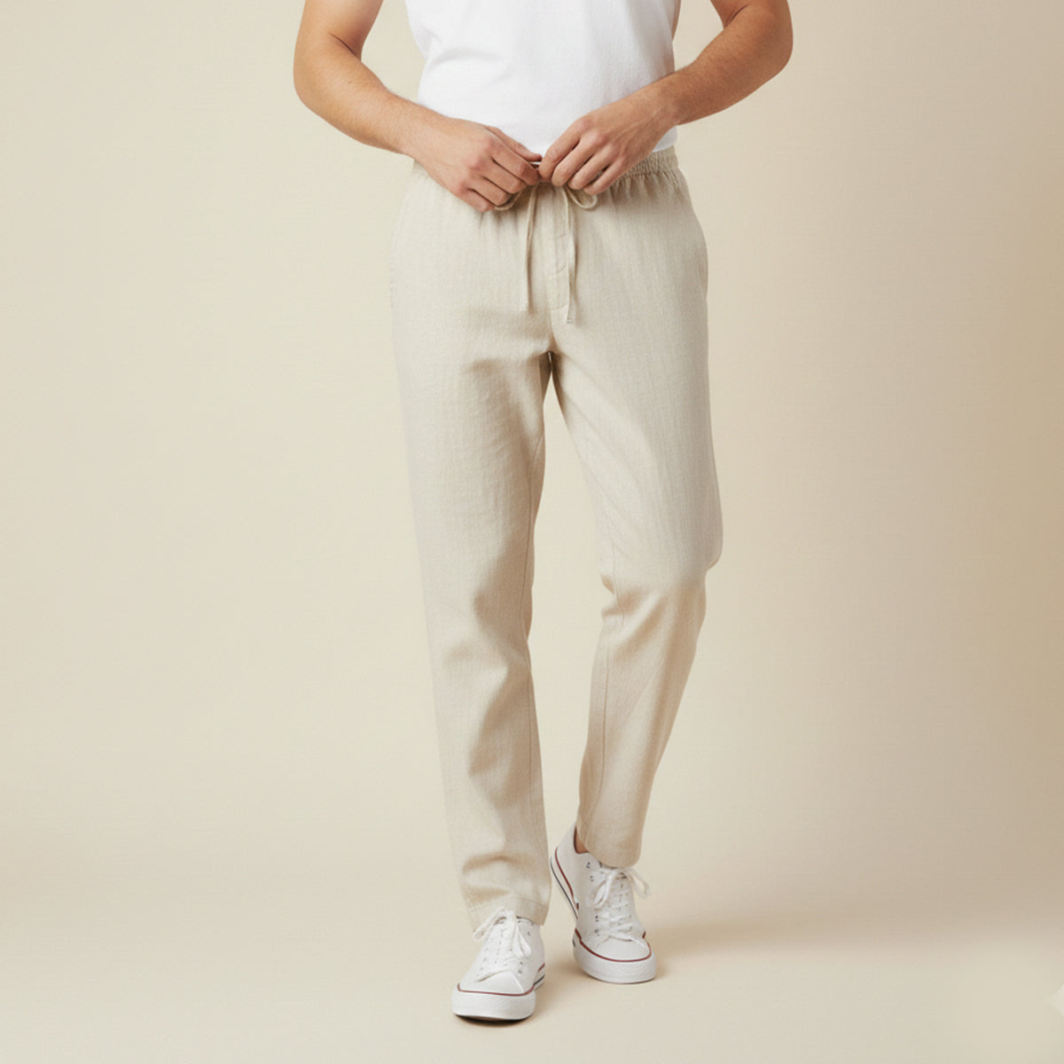 Mens Lightweight Cotton Linen Pants Breathable Drawstring