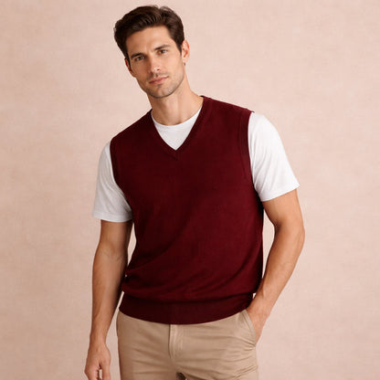 Men's V Neck Sleeveless Knit Vest Layered Look