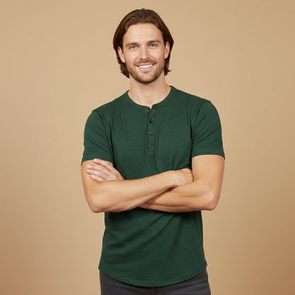 Men's Casual Henley T Shirt Short Sleeve Cotton