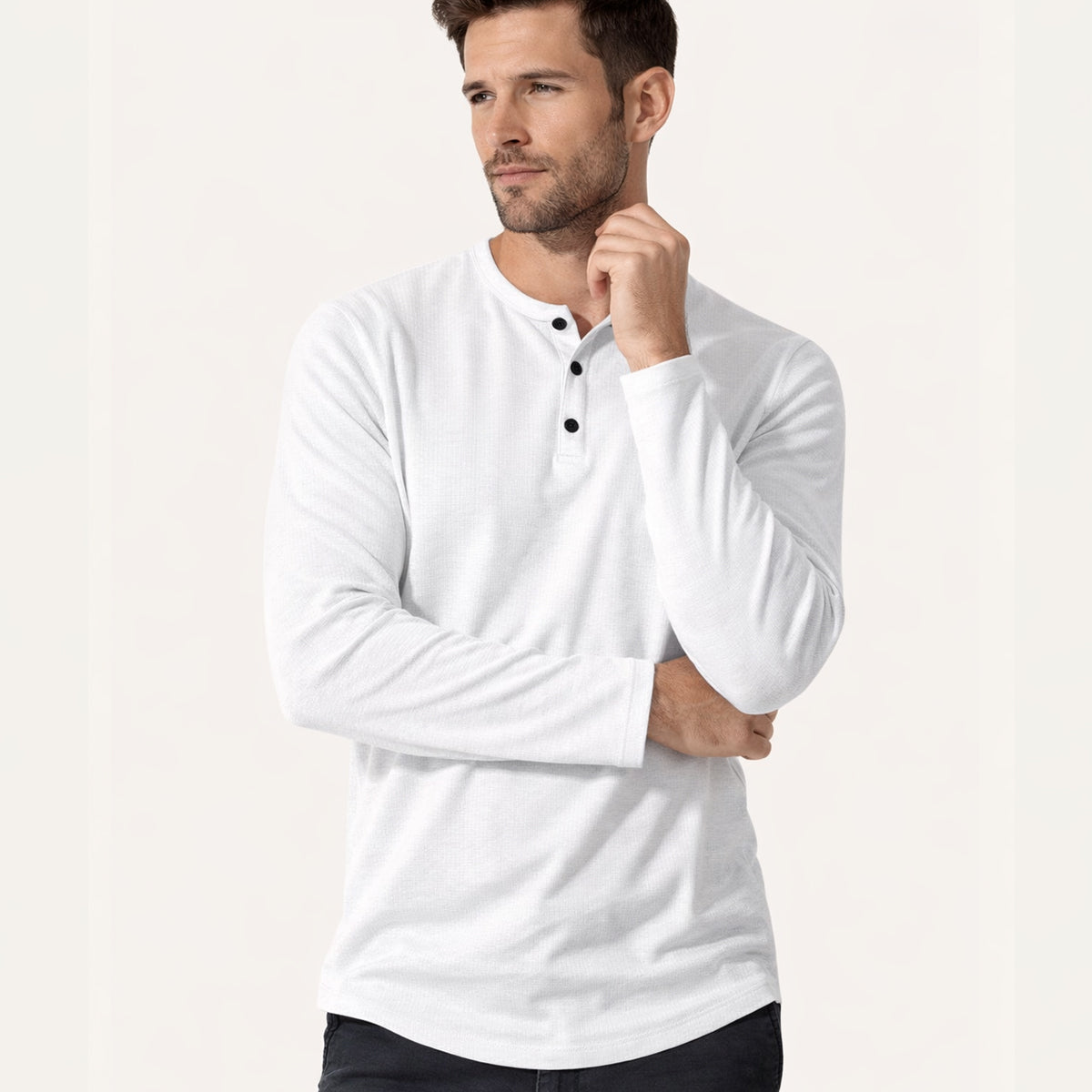 Men's Thermal Henley Shirt Waffle Pattern