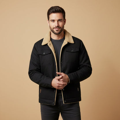 Men's Sherpa Lined Bomber Jacket Shearling Collar