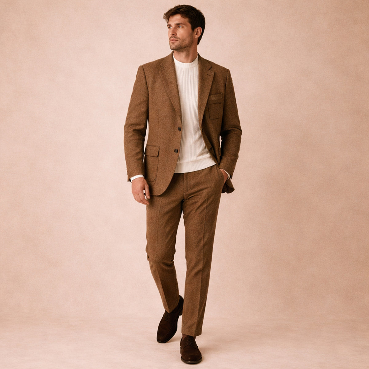 Men's Tweed Suit Herringbone Blazer Waistcoat Trousers