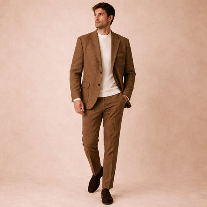 Men's Tweed Suit Herringbone Blazer Waistcoat Trousers