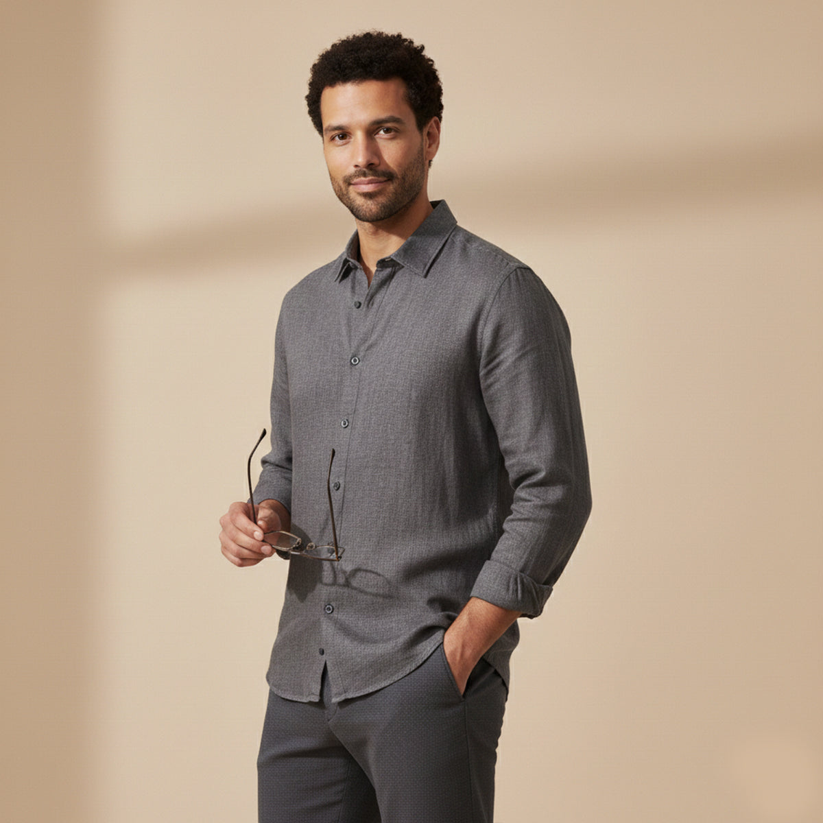 Men's Linen Button Up Shirt Loose Fit Natural