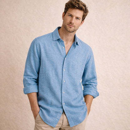 Mens Linen Button Up Shirt Loose Fit Beige