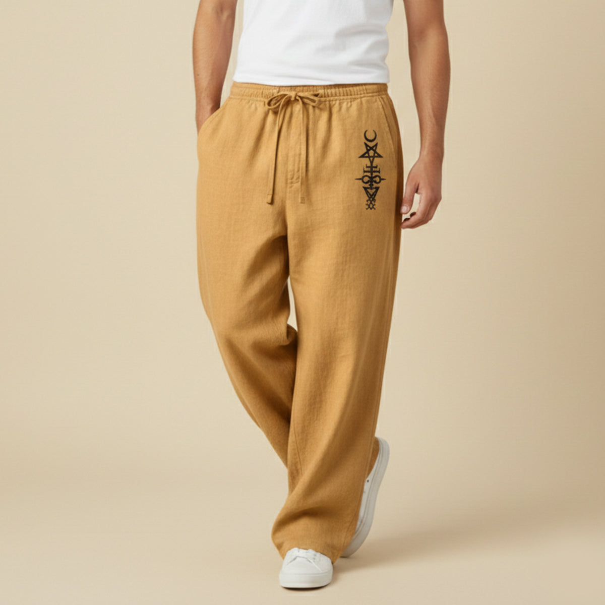 Men's Linen Wide Leg Drawstring Pants